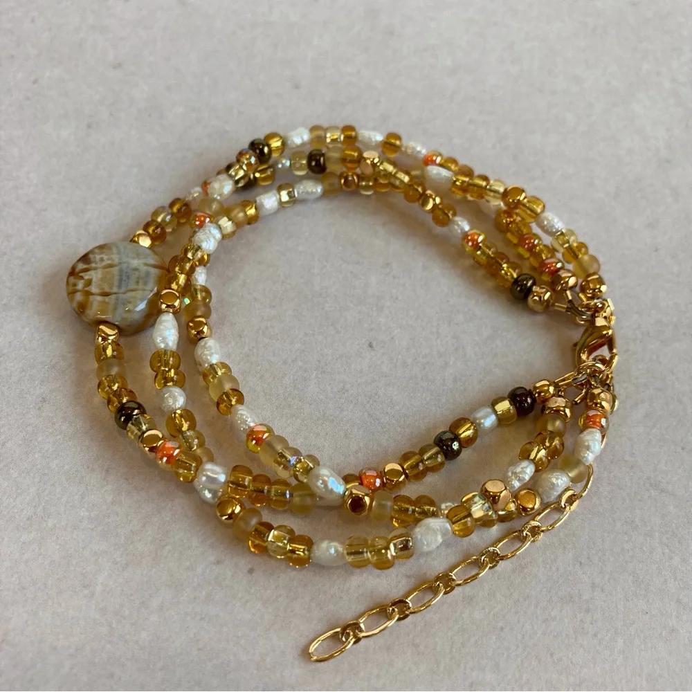 HAND CRAFTED Chocolate Crackle Agate Multi Strand Beaded Bracelet 7.5
